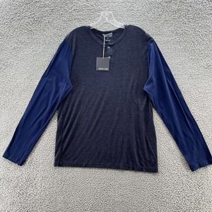 Michael Stars T Shirt Blue Henley Long Sleeve Casual Lightweight Pullover